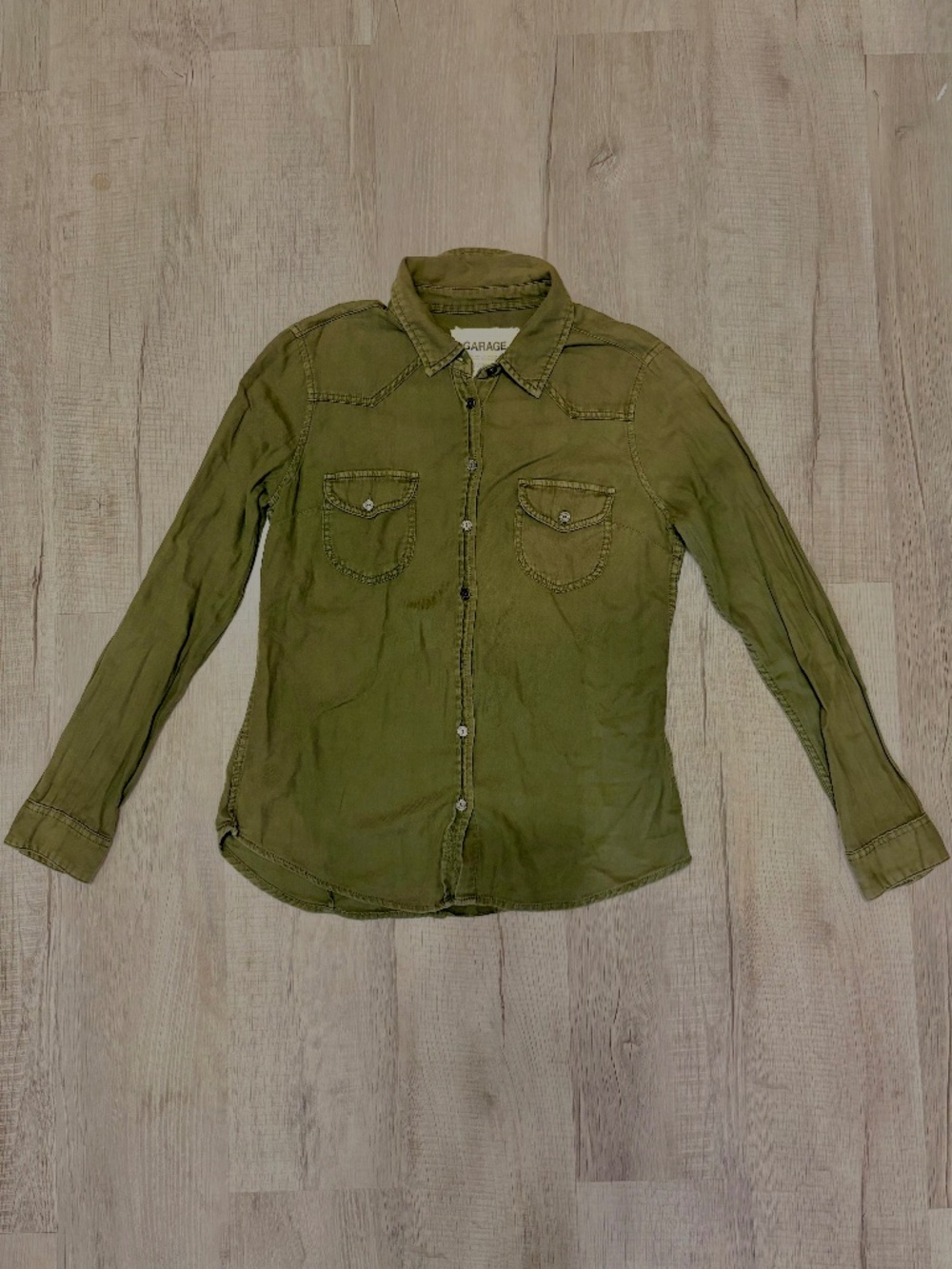 Garage Womens Long Sleeve Button Up Army Green Military Utility Shirt Size M